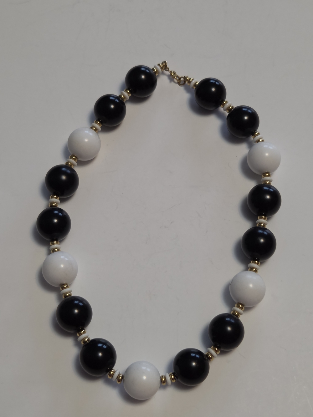 Vtg Monet 18" Black and White Beaded Necklace Gold-Tone Accents